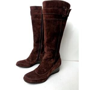 CIRCA JOAN & DAVID Tonia 6M Brown Suede Leather Wedge Heel Knee Zipper Boots
